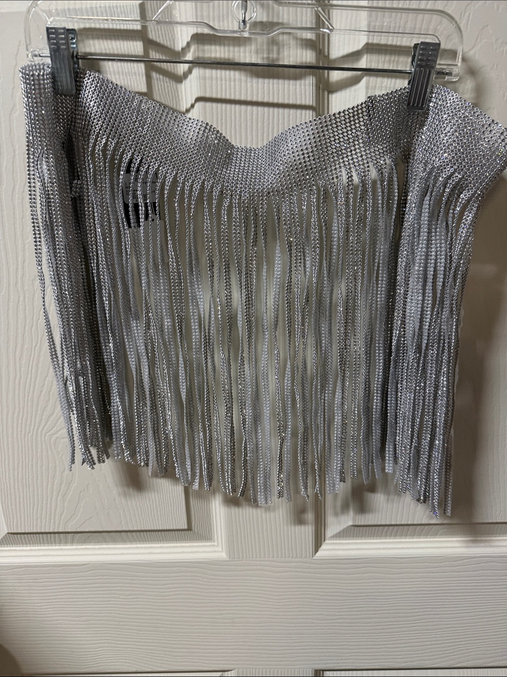 AKIRA Silver Rhinestone Fringe Mini